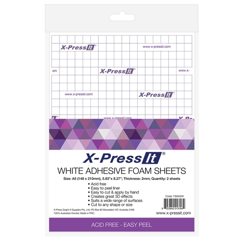 Picture of X-Press It Adhesive Foam Sheets White 2mm A5 2 sheets