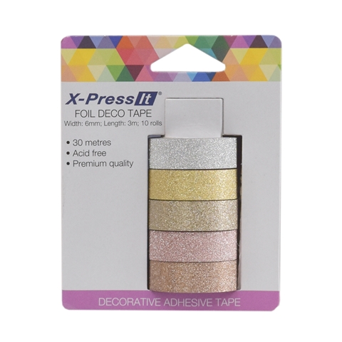 Picture of X-Press It Glitter Deco Tape Precious Metals 12mm x 3m x 5 rolls